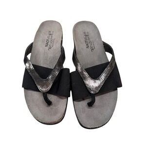 NAOT Women's Penelope Sandals Size 36 L5 Black Metallic Thong Flip Flop Comfort